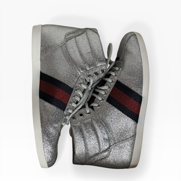 Gucci Silver Glitter Sneakers with Red and Blue Stripes Size 37 - Picture 7 of 11